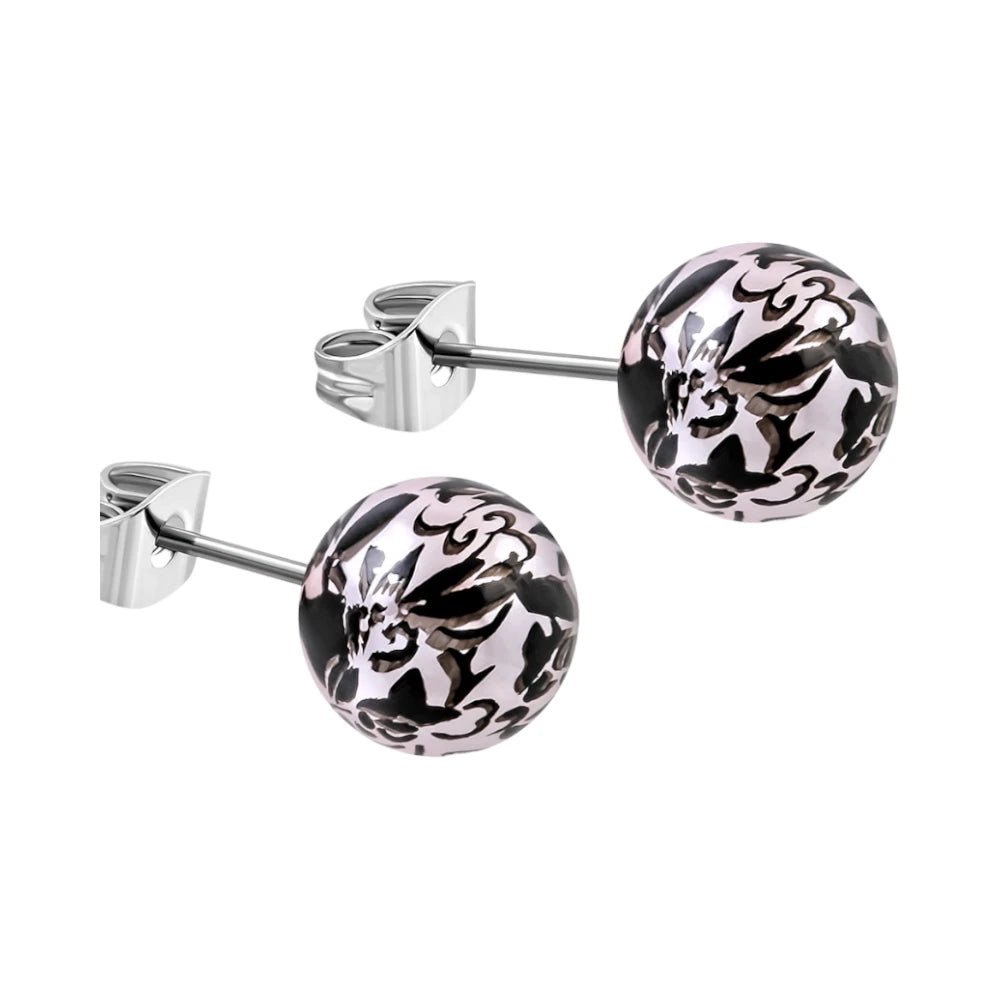 Ronde Spetter Oorbellen 6mm - Zwart/Roze - Uniek -