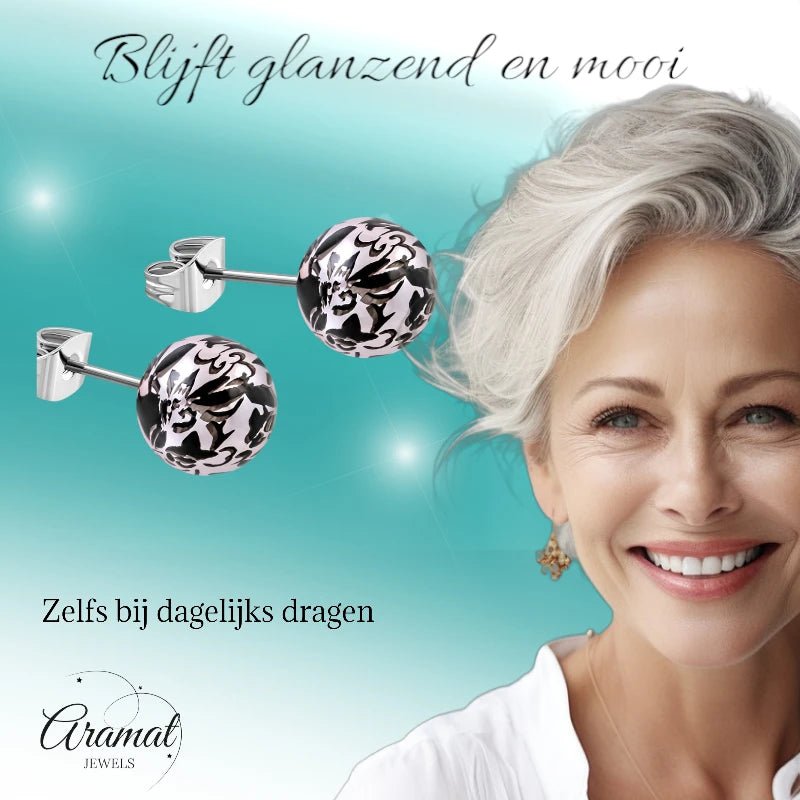 Ronde Spetter Oorbellen 6mm - Zwart/Roze - Uniek -