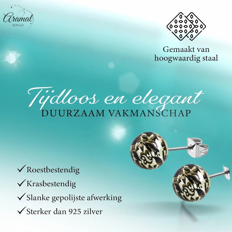 Ronde Spetter Oorbellen 6mm - Zwart/Lichtgroen - Uniek -