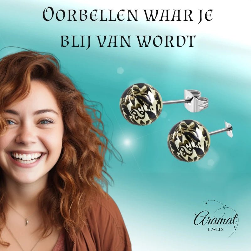 Ronde Spetter Oorbellen 6mm - Zwart/Lichtgroen - Uniek -