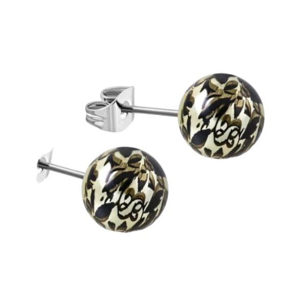 Ronde Spetter Oorbellen 6mm - Zwart/Lichtgroen - Uniek -