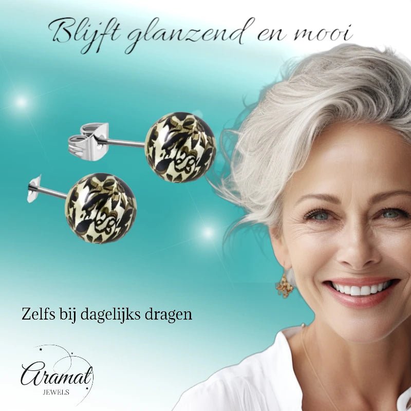 Ronde Spetter Oorbellen 6mm - Zwart/Lichtgroen - Uniek -