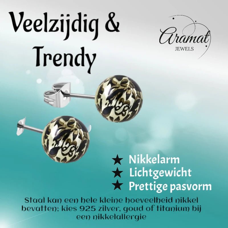 Ronde Spetter Oorbellen 6mm - Zwart/Lichtgroen - Uniek -