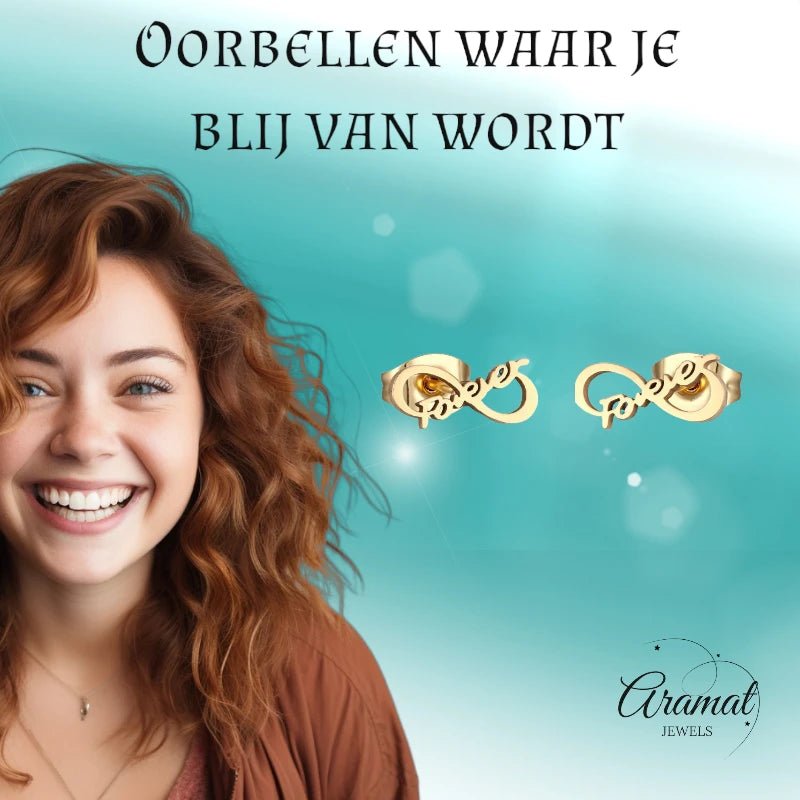 Stalen Infinity Oorbellen 11x5mm - Goudkleur - Forever -