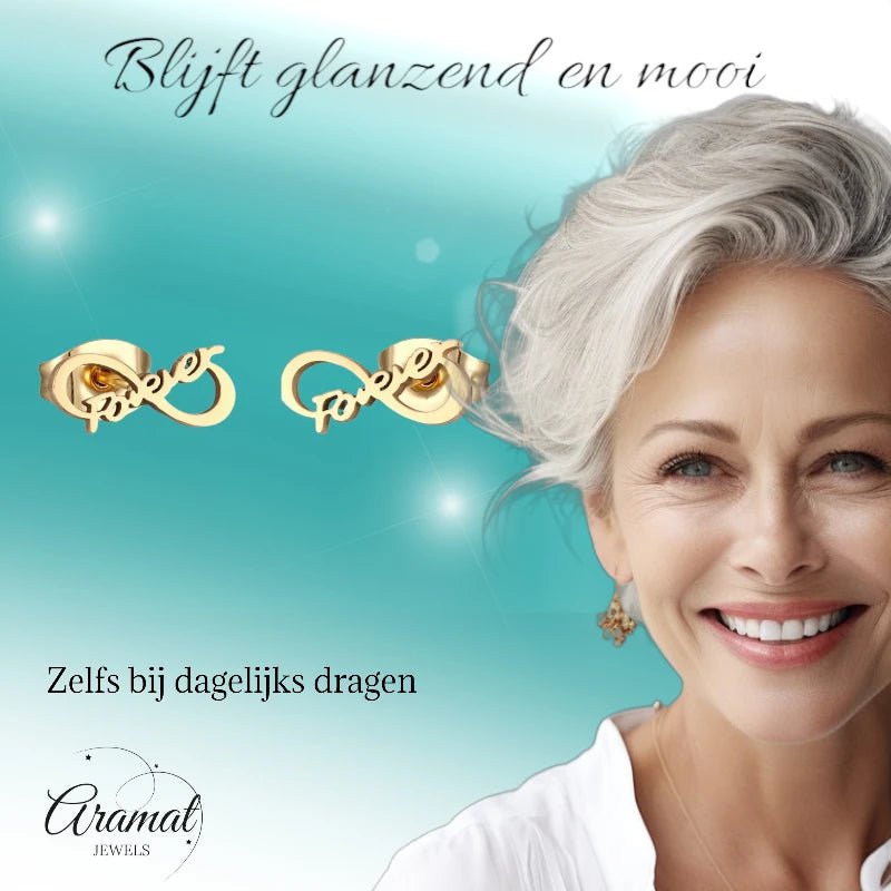 Stalen Infinity Oorbellen 11x5mm - Goudkleur - Forever -