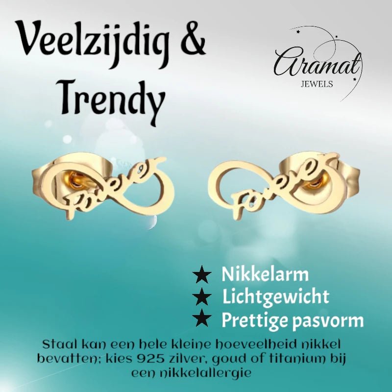 Stalen Infinity Oorbellen 11x5mm - Goudkleur - Forever -