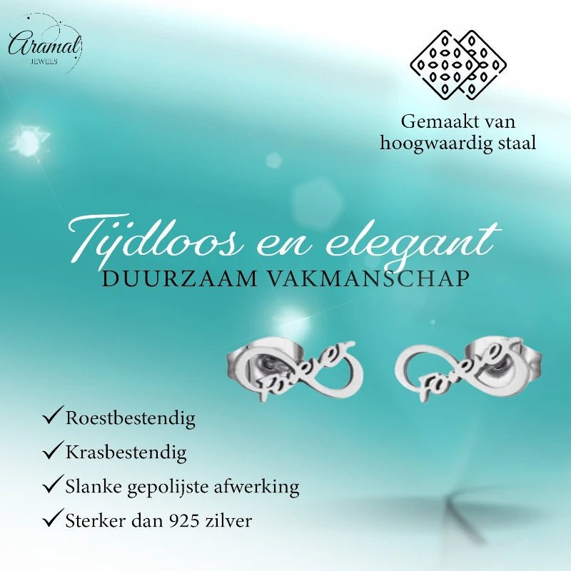 Stalen Infinity Oorbellen 11x5mm - Zilverkleur - Forever -