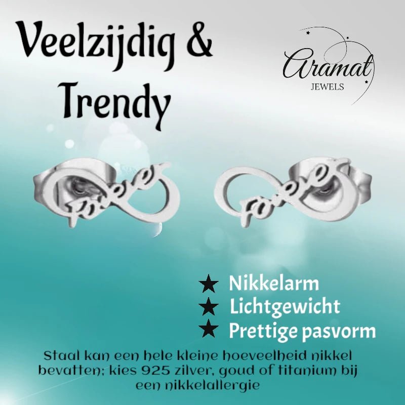 Stalen Infinity Oorbellen 11x5mm - Zilverkleur - Forever -
