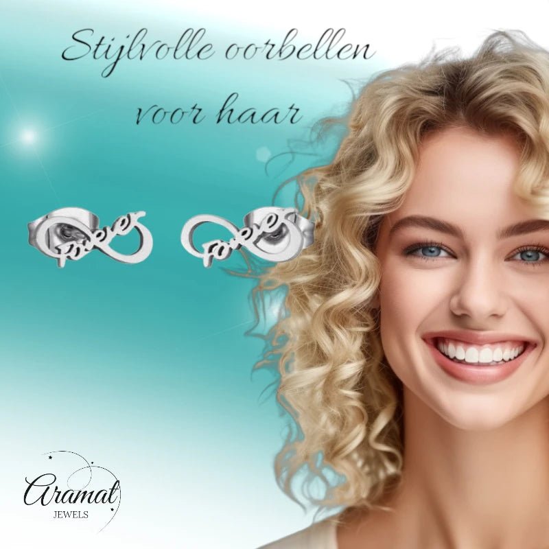 Stalen Infinity Oorbellen 11x5mm - Zilverkleur - Forever -