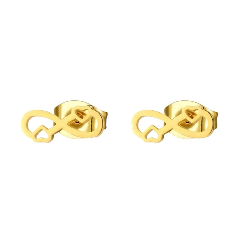 Infinity Oorbellen 9x3mm - Goudkleur - Hartjes & Oneindig Symbool -