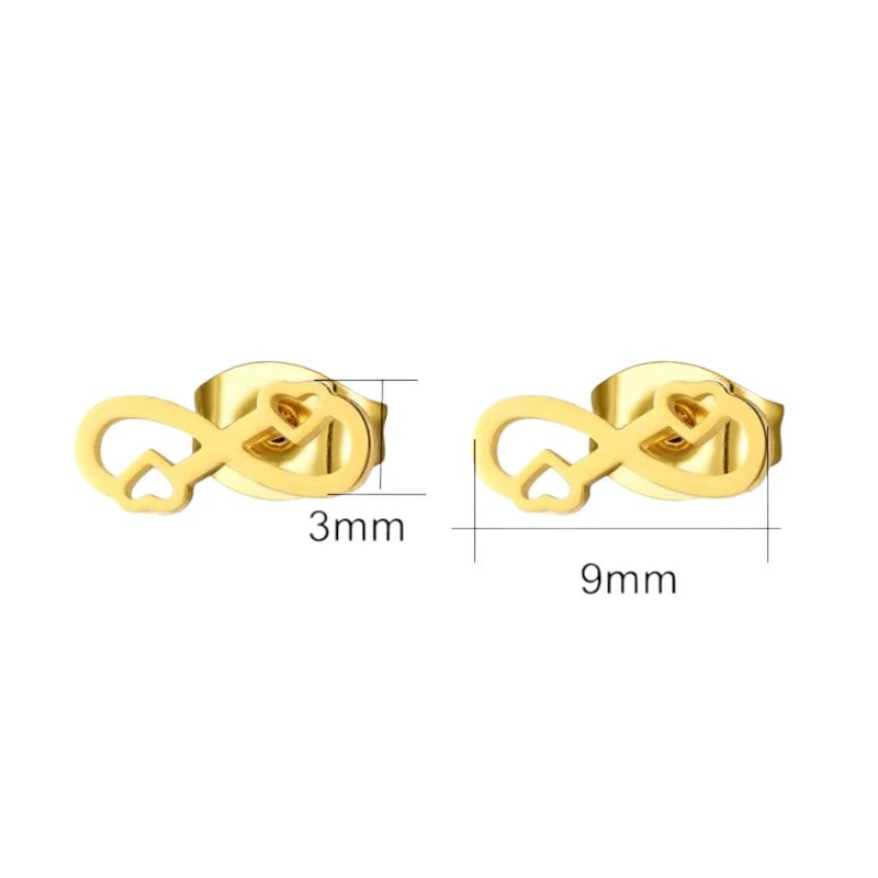 Infinity Oorbellen 9x3mm - Goudkleur - Hartjes & Oneindig Symbool -
