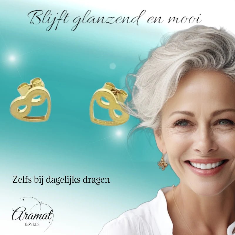 RVS Infinity Oorbellen Goudkleur met Hartje 9x4mm - Forever Symbool -