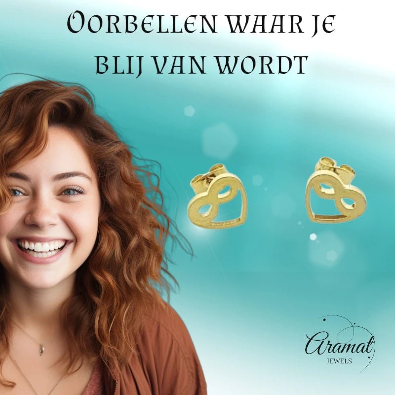 RVS Infinity Oorbellen Goudkleur met Hartje 9x4mm - Forever Symbool -