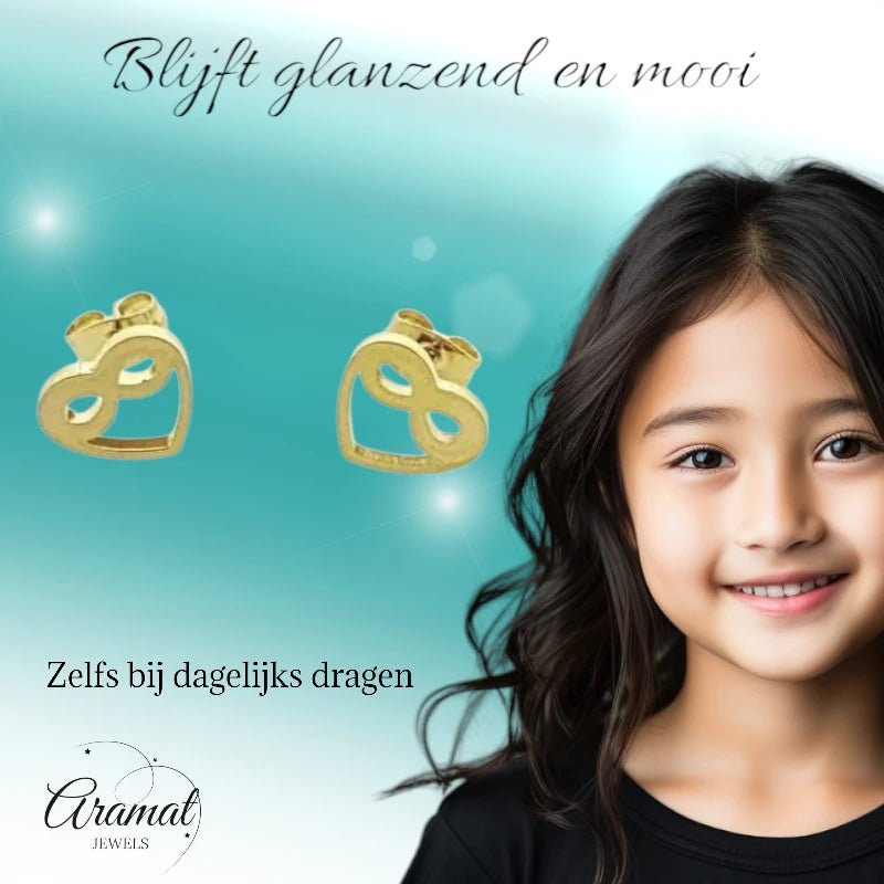RVS Infinity Oorbellen Goudkleur met Hartje 9x4mm - Forever Symbool -