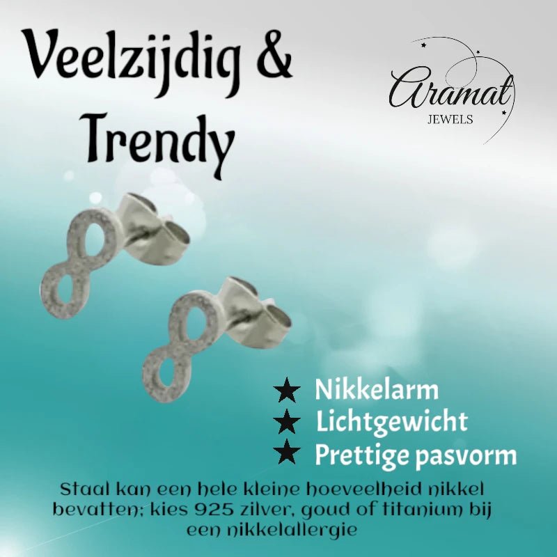 Stalen Infinity Oorbellen - Zilverkleur - 11x4mm -