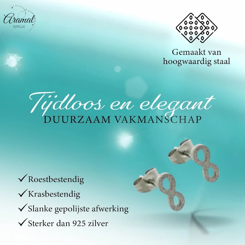 Stalen Infinity Oorbellen - Zilverkleur - 11x4mm -