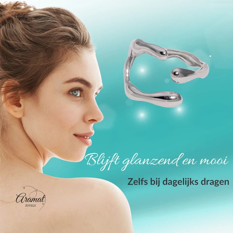 RVS Damesring Verstelbaar &acirc;&euro;&ldquo; Grillige Brede Open Ring &acirc;&euro;&ldquo; 16 mm -
