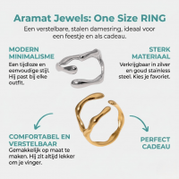 RVS Damesring Verstelbaar &acirc;&euro;&ldquo; Grillige Brede Open Ring &acirc;&euro;&ldquo; 16 mm -