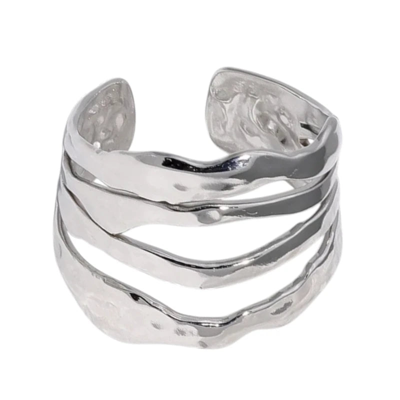 RVS Damesring Verstelbaar &acirc;&euro;&ldquo; 4 Grillige Lijnen &acirc;&euro;&ldquo; 17 mm - Zilver