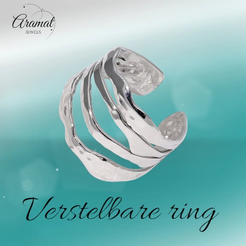 RVS Damesring Verstelbaar &acirc;&euro;&ldquo; 4 Grillige Lijnen &acirc;&euro;&ldquo; 17 mm - Zilver