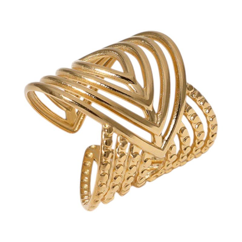 Brede Damesring Verstelbaar &acirc;&euro;&ldquo; Open Ring met Lijnen &acirc;&euro;&ldquo; 23 mm - G