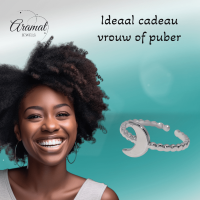 Damesring Verstelbaar &acirc;&euro;&ldquo; Open Ring met Maantje & Dots &acirc;&euro;&ldquo; One