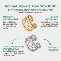Damesring Verstelbaar &acirc;&euro;&ldquo; Open Ring met Gladde, Schakel & Bewerkte Lijn &acirc;