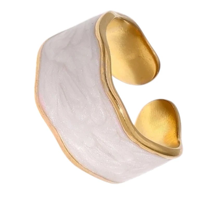 Damesring Verstelbaar &acirc;&euro;&ldquo; Open Ring met Witte Parelmoer Inlay &acirc;&euro;&ldquo; 