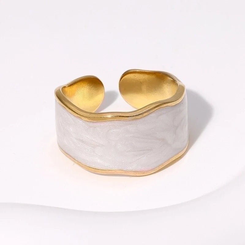 Damesring Verstelbaar &acirc;&euro;&ldquo; Open Ring met Witte Parelmoer Inlay &acirc;&euro;&ldquo; 