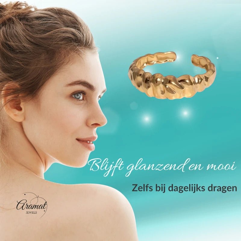 Damesring Verstelbaar &acirc;&euro;&ldquo; Open Ring met Motief &acirc;&euro;&ldquo; One Size - Goud