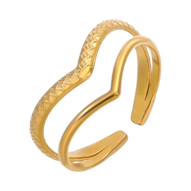 Damesring Verstelbaar - Open Ring 2 Mode Strepen - One Size - Goudkleur -