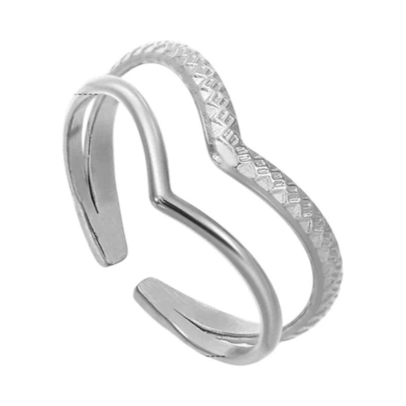 Damesring Verstelbaar - Open Ring 2 Mode Strepen - One Size - Goudkleur -