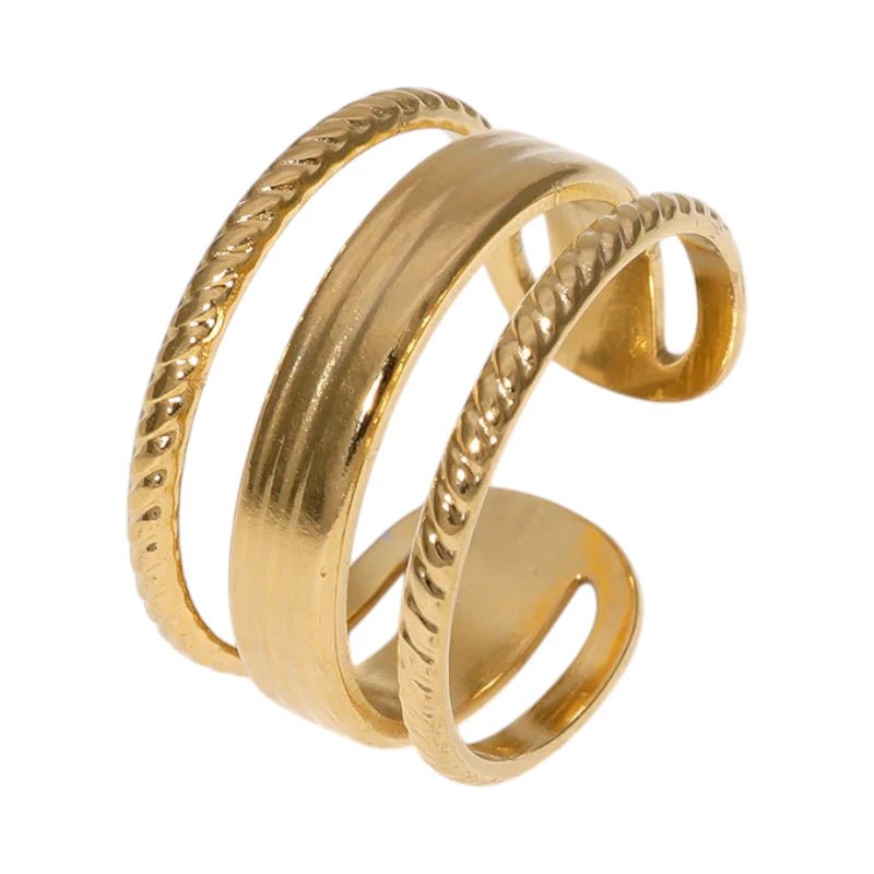 Damesring Verstelbaar - Open Ring Mode Streep - One Size - Goudkleur -