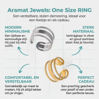 Damesring Verstelbaar - Open Ring Mode Streep - One Size - Goudkleur -