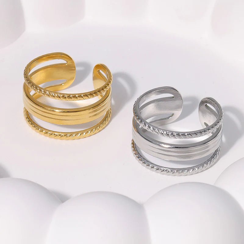 Damesring Verstelbaar - Open Ring Mode Streep - One Size - Goudkleur -