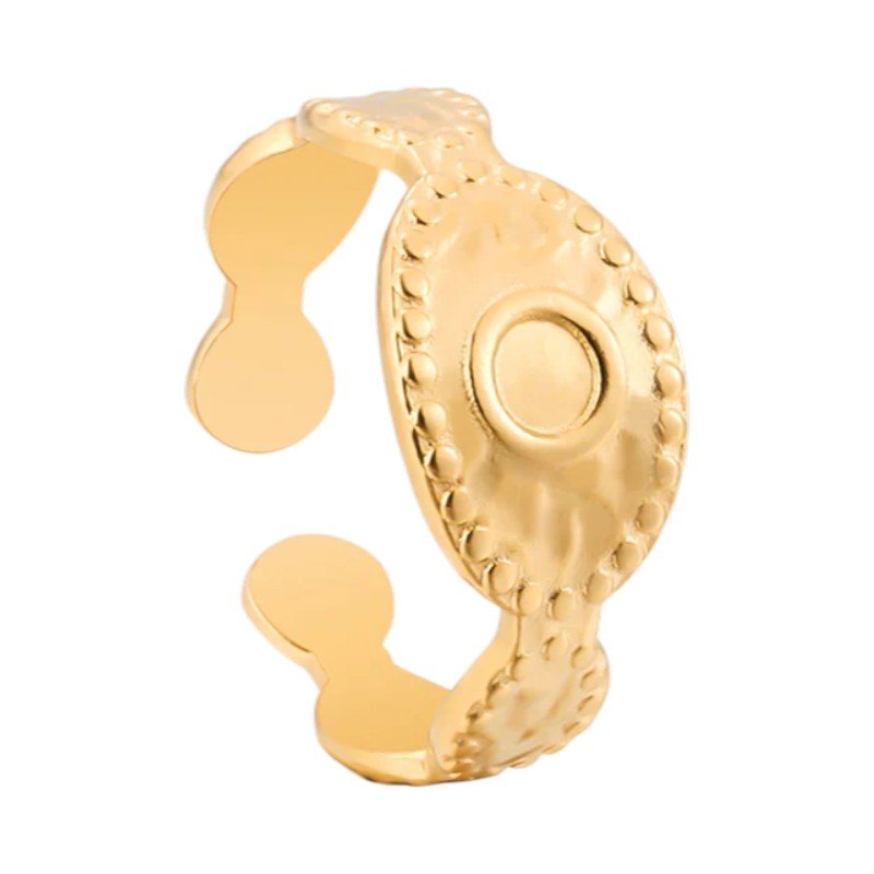 RVS Verstelbare Ring - Oog Motief met Dots - One Size - Goudkleur -