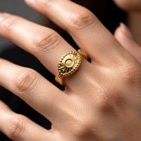 RVS Verstelbare Ring - Oog Motief met Dots - One Size - Goudkleur -