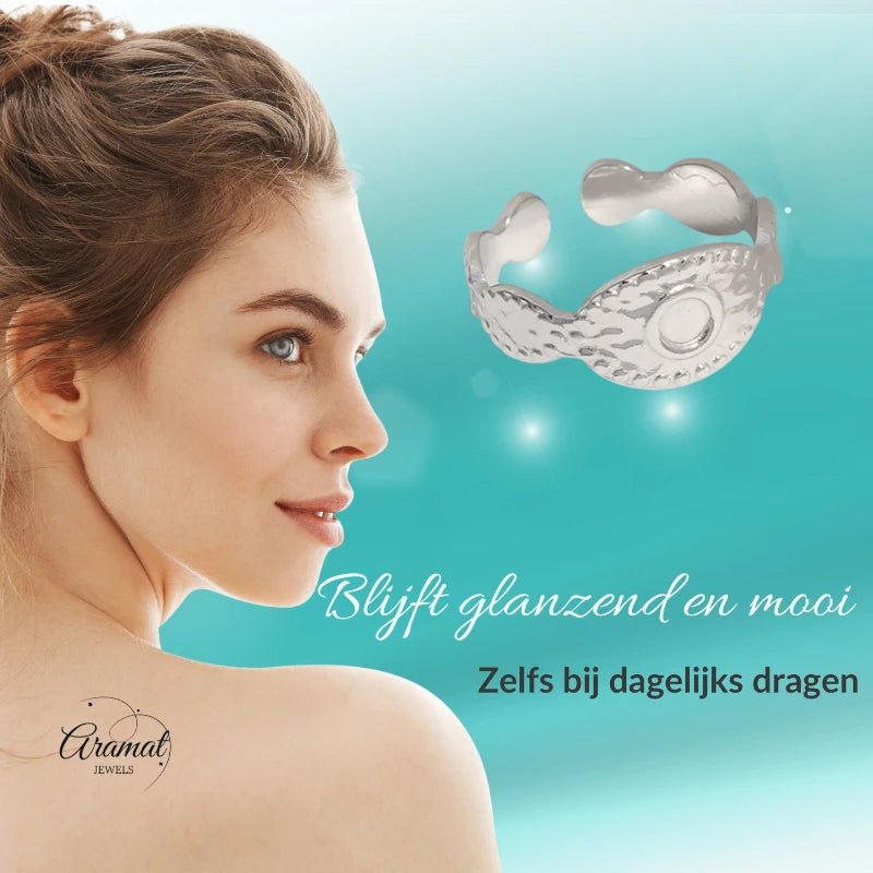RVS Verstelbare Ring - Oog Motief met Dots - One Size - Goudkleur -