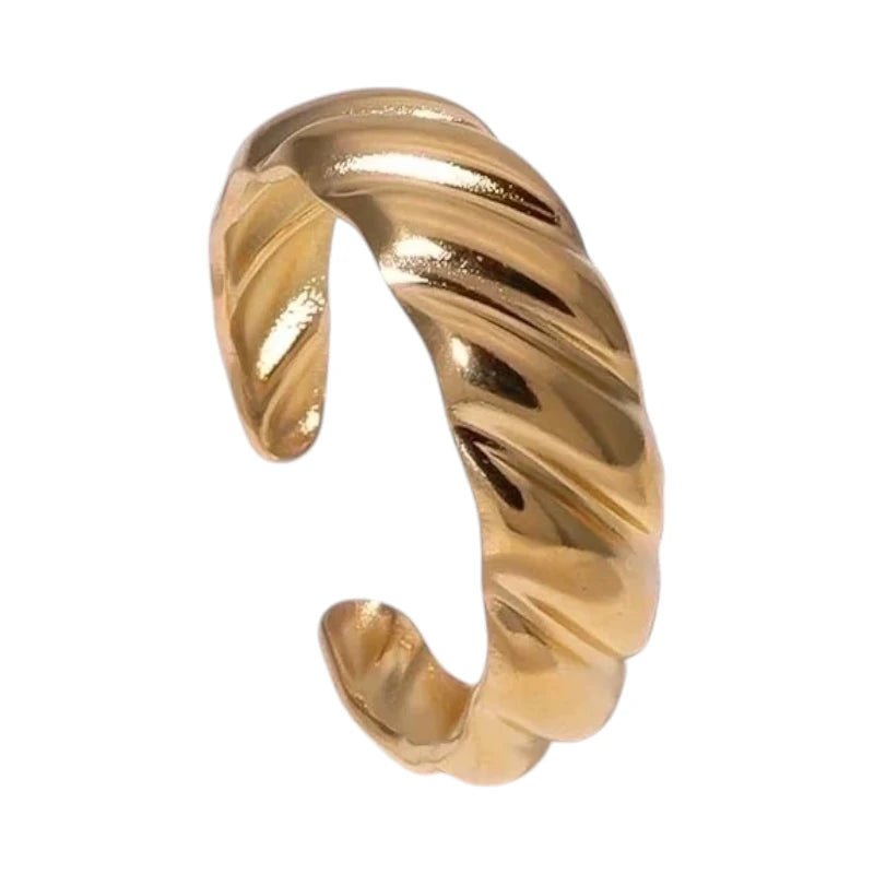 RVS Verstelbare Ring &acirc;&euro;&ldquo; Schuine Lijnen Motief &acirc;&euro;&ldquo; One Size - Goud