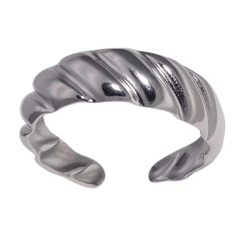 RVS Verstelbare Ring &acirc;&euro;&ldquo; Schuine Lijnen Motief &acirc;&euro;&ldquo; One Size - Goud