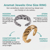 RVS Verstelbare Ring &acirc;&euro;&ldquo; Schuine Lijnen Motief &acirc;&euro;&ldquo; One Size - Goud
