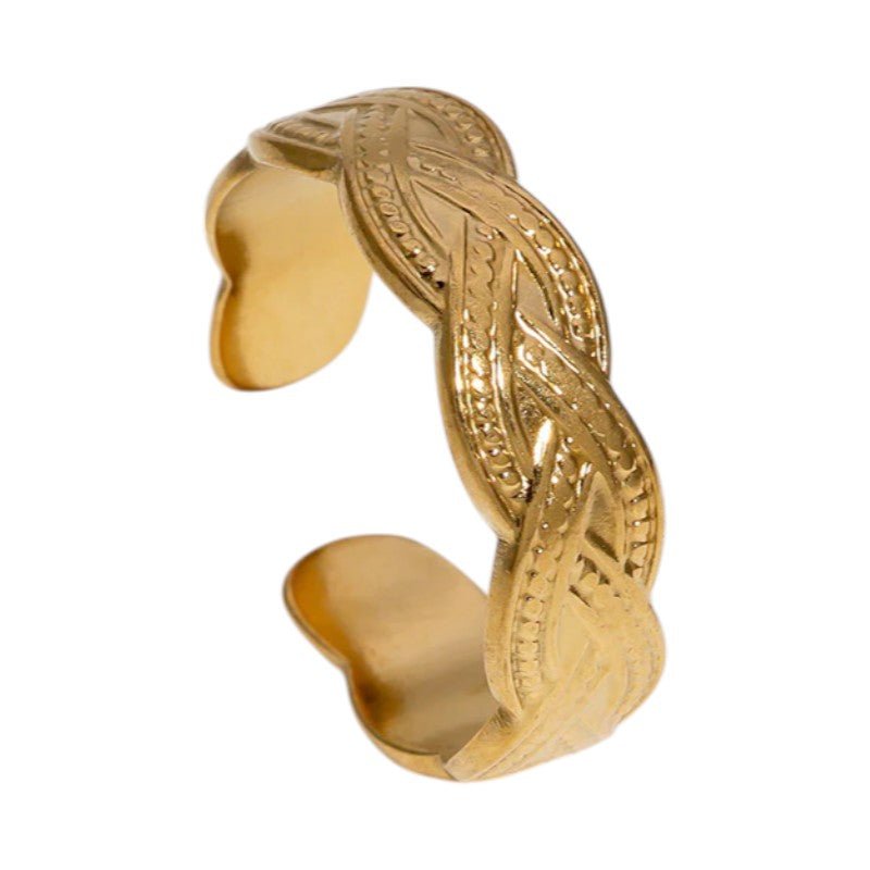 RVS Verstelbare Open Ring - Gevlochten Met Dots - One Size - Goudkleur -