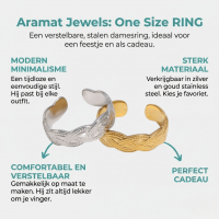 RVS Verstelbare Open Ring - Gevlochten Met Dots - One Size - Goudkleur -