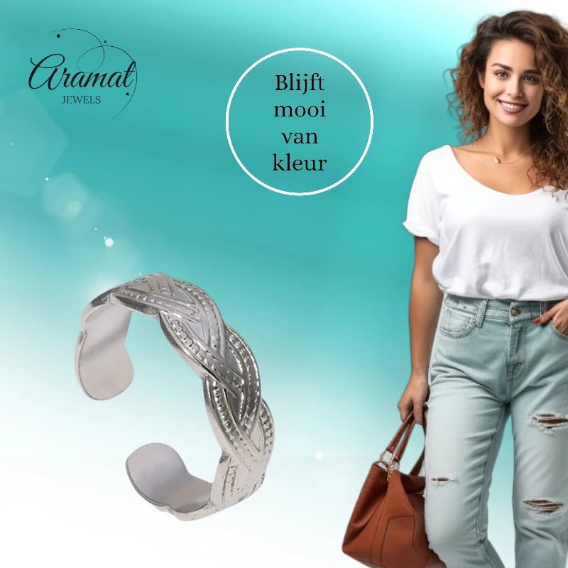 RVS Verstelbare Open Ring - Gevlochten Met Dots - One Size - Goudkleur -