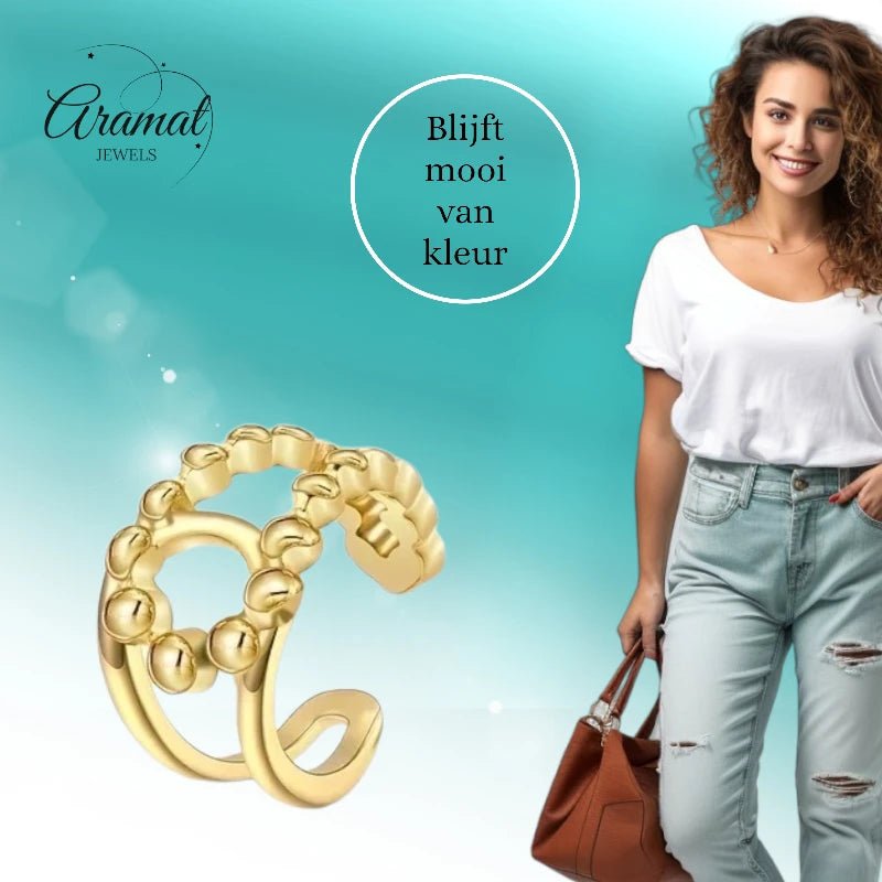 RVS Verstelbare Ring - Geknoopt Dot Motief - One Size - Goudkleur -