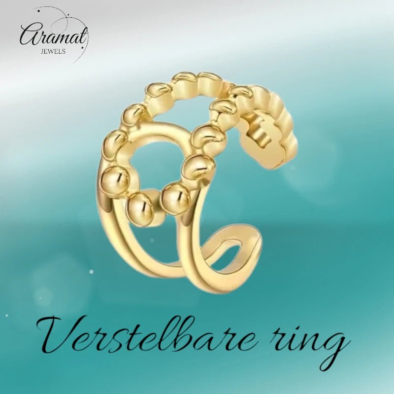 RVS Verstelbare Ring - Geknoopt Dot Motief - One Size - Goudkleur -