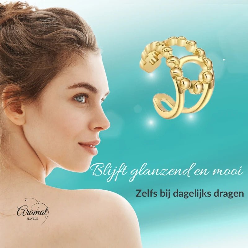 RVS Verstelbare Ring - Geknoopt Dot Motief - One Size - Goudkleur -