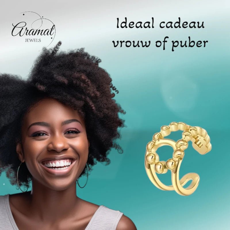 RVS Verstelbare Ring - Geknoopt Dot Motief - One Size - Goudkleur -