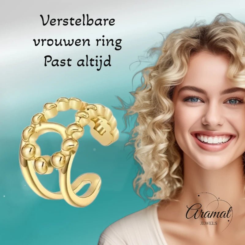 RVS Verstelbare Ring - Geknoopt Dot Motief - One Size - Goudkleur -