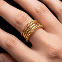 RVS Verstelbare Open Ring - 5 Strepen (3 Glad & 2 Dots) - One Size - Goudkleur -